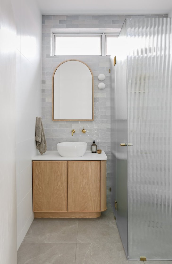 Grey Bathroom With Timber